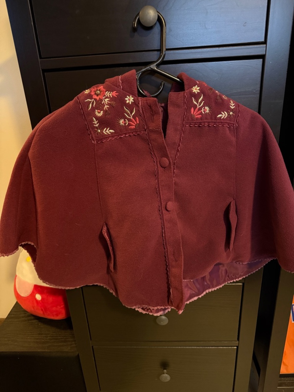 Embroidered Maroon Girls Cape Jacket